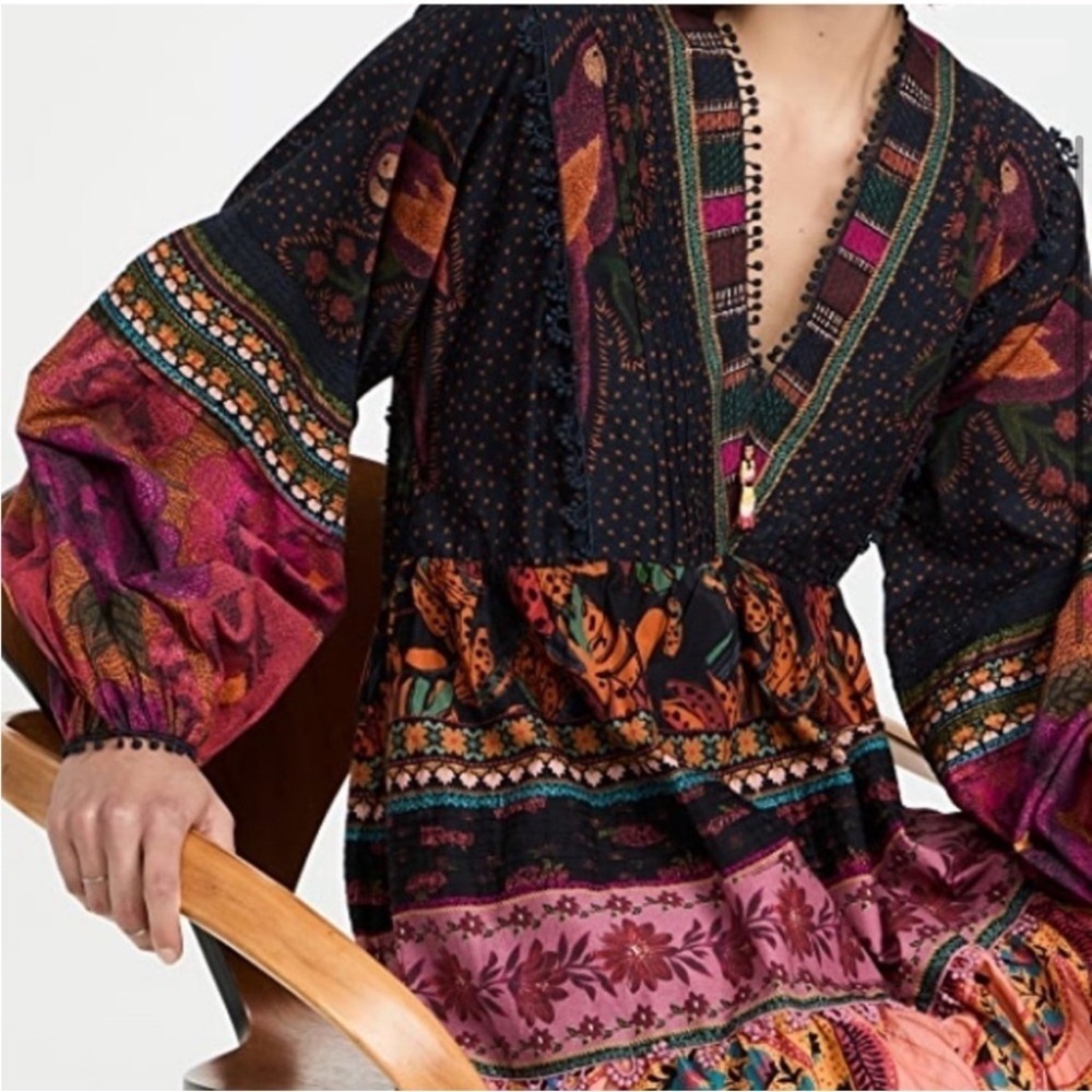 Farm Rio Mix Patchwork Long-sleeve Minidress - Picture 2 of 11